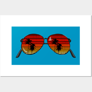 Sunset Sunglasses with Palm Tree Silhouette Posters and Art